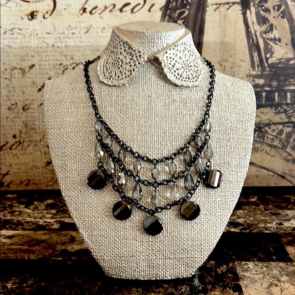 CHARMING CHARLIE Elegant Black and Silver Necklace EUC